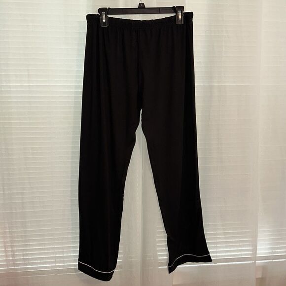 BORN Black White Button DownβNotched Collar Short Sleeve Long Pants Pajama Set - Picture 8 of 12